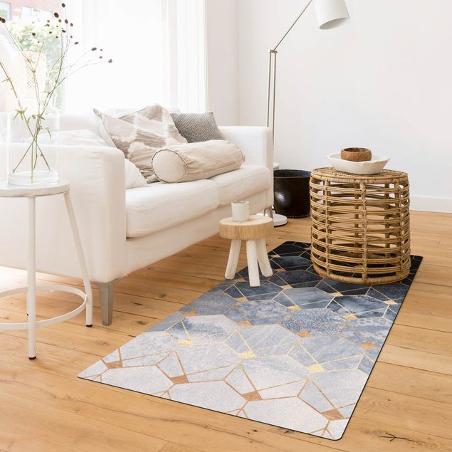 contemporary rugs Blue Geometry Golden Art Deco