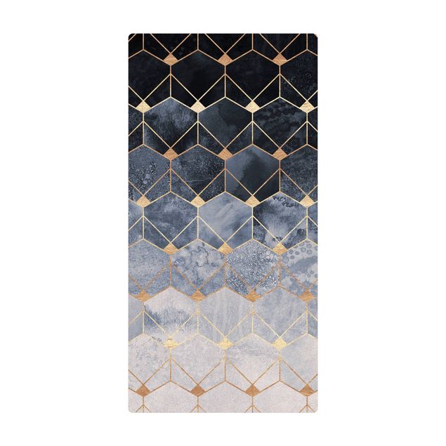 large floor mat Blue Geometry Golden Art Deco