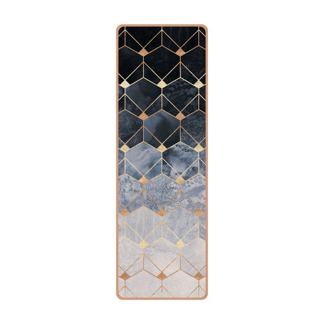 Yoga mat - Blue Geometry Golden Art Deco