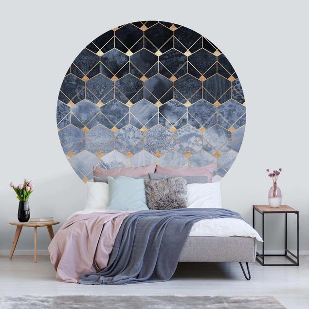 Self-adhesive round wallpaper - Blue Geometry Golden Art Deco