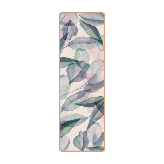 Yoga mat - Blue And Pink Eucalyptus Leaves Watercolour