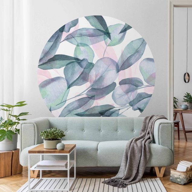 Wallpapers Blue And Pink Eucalyptus Leaves Watercolour