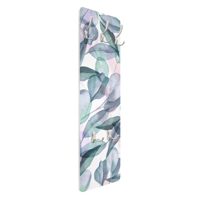 Coat rack modern - Blue And Pink Eucalyptus Leaves Watercolour