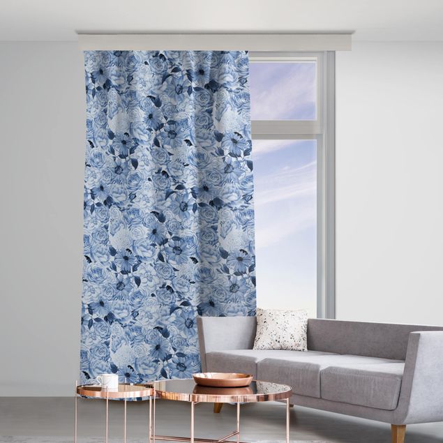 Modern Curtains Blue Vintage Flowers