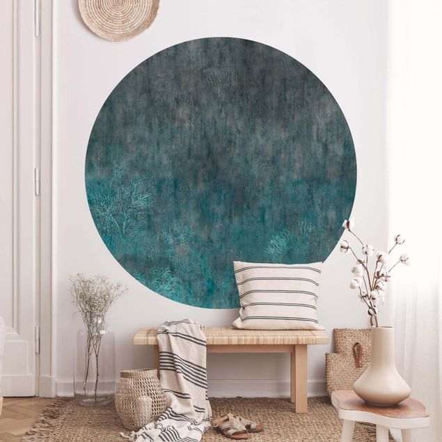 Self-adhesive round wallpaper - Blue Coral Bed
