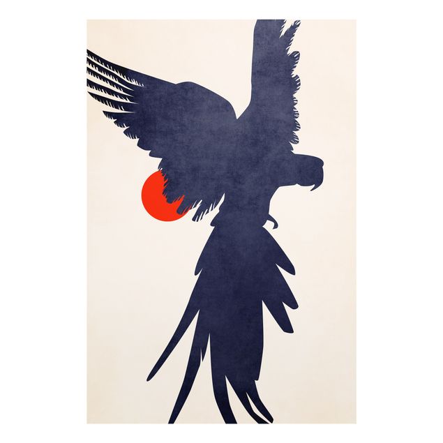 Glass print - Blue Parrot In Front Of Red Sun