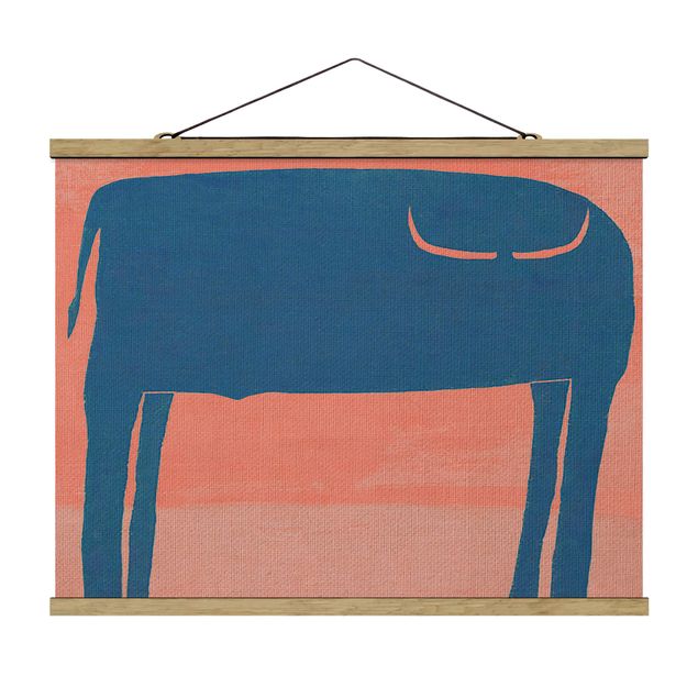 Fabric print with poster hangers - Blue Bull - Landscape format 4:3