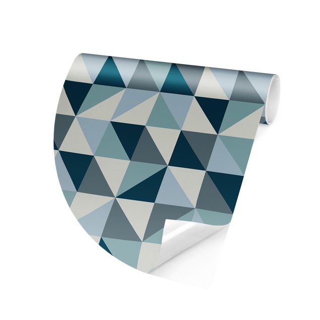 Self-adhesive round wallpaper - Blue Triangle Pattern