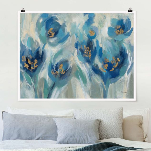 Poster art print - Blue fairy tale with flowers