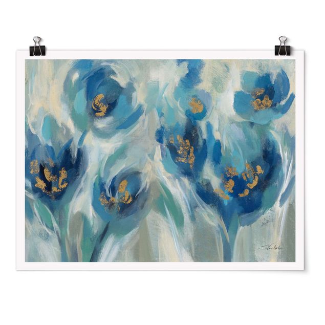 Poster art print - Blue fairy tale with flowers