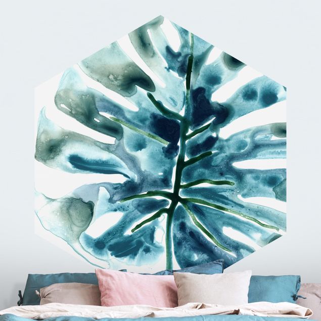 Self-adhesive hexagonal wall mural Blue Tropical Jewel