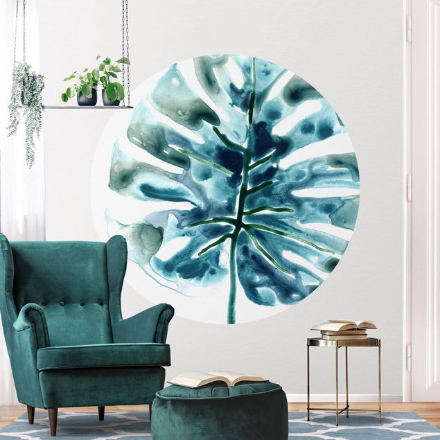 Self-adhesive round wallpaper - Blue Tropical Jewel