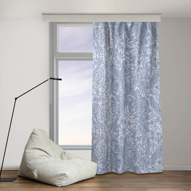 modern curtains for living room Blue Vintage Flower Pattern