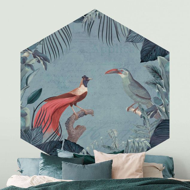 Wallpapers Blue Gray Paradise With Tropical Birds