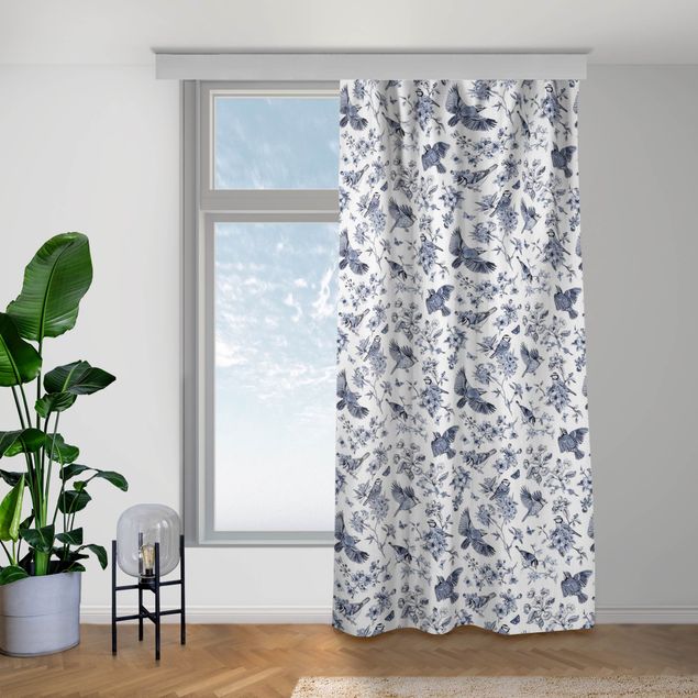 modern curtains for living room Blue Tits In Blue Black