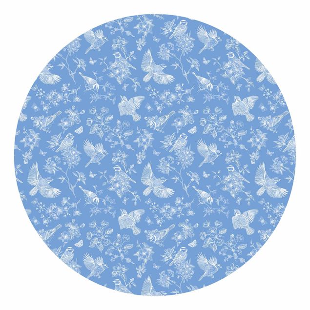 Self-adhesive round wallpaper - Blue Tits In Front Of Blue