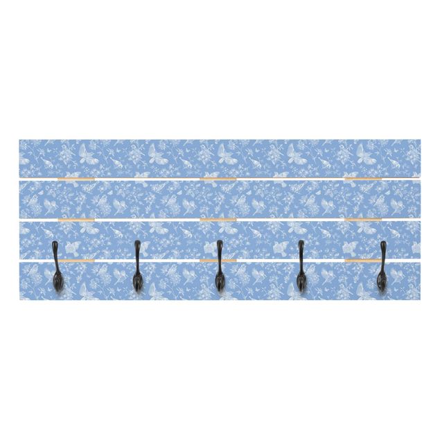 Wooden coat rack - Blue Tits In Front Of Blue
