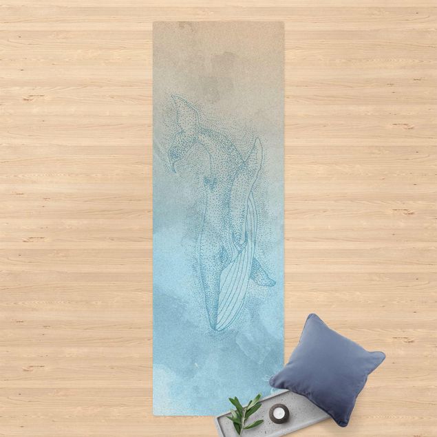 Runner rugs Blue Whale On Blue Watercolour