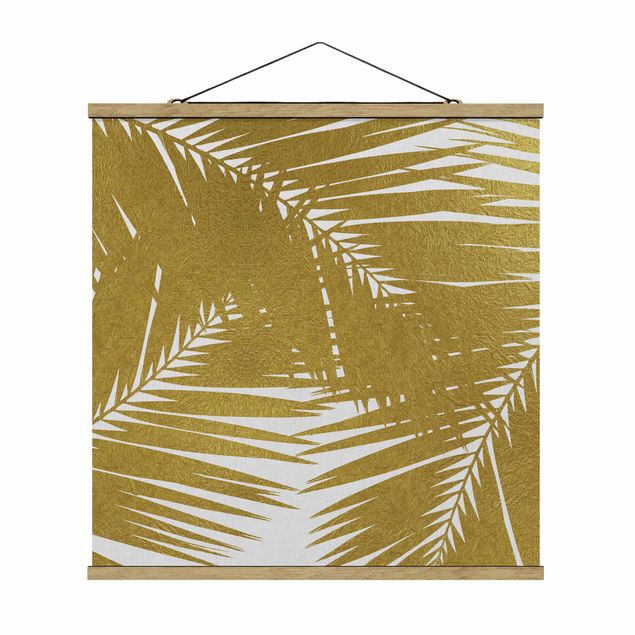 Fabric print with poster hangers - View Through Golden Palm Leaves - Square 1:1