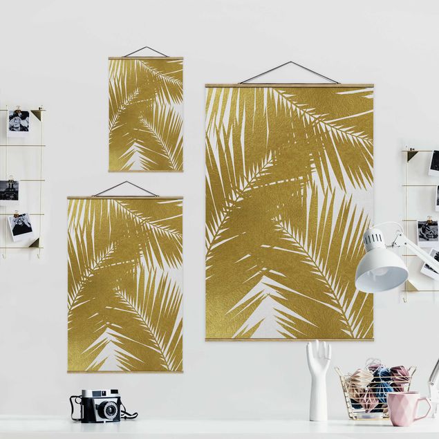 Fabric print with poster hangers - View Through Golden Palm Leaves - Portrait format 2:3