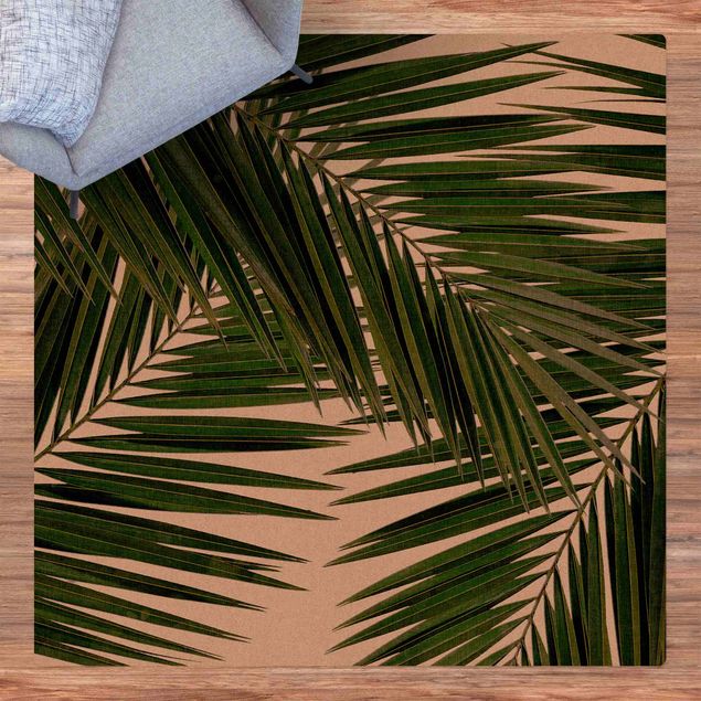 Cork mat - View Through Green Palm Leaves - Square 1:1