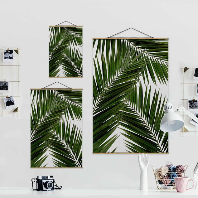 Fabric print with poster hangers - View Through Green Palm Leaves - Portrait format 2:3