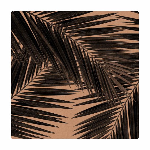 Cork mat - View Through Palm Leaves Black And White - Square 1:1