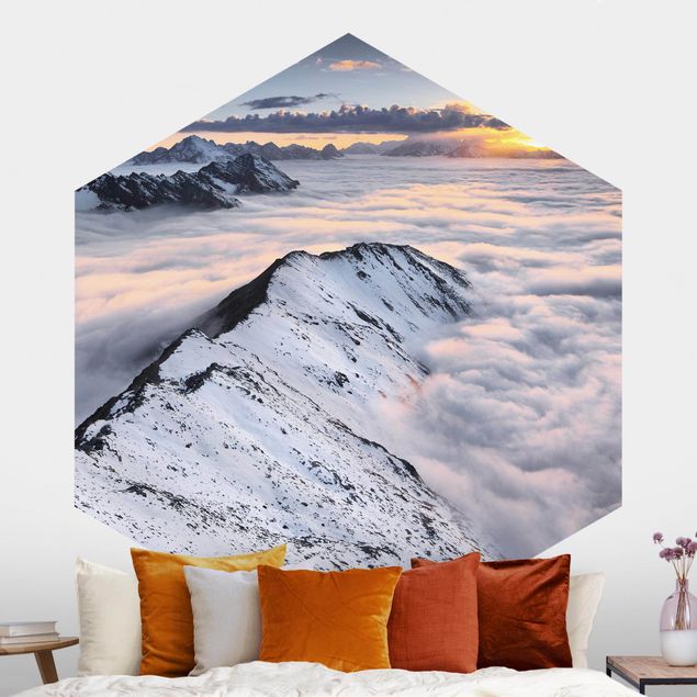 Hexagonal wall mural View Of Clouds And Mountains