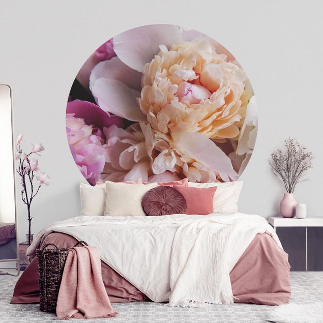 Self-adhesive round wallpaper - Blooming Peonies