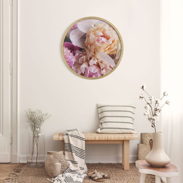Circular framed print - Blooming Peonies