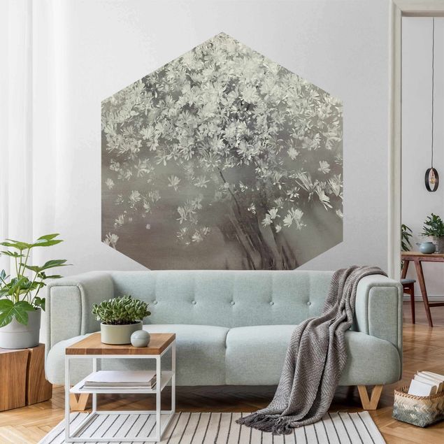 Self-adhesive hexagonal wall mural - Blossoming Trees