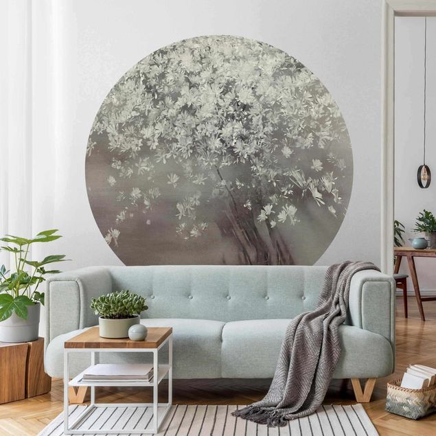 Self-adhesive round wallpaper - Blossoming Trees