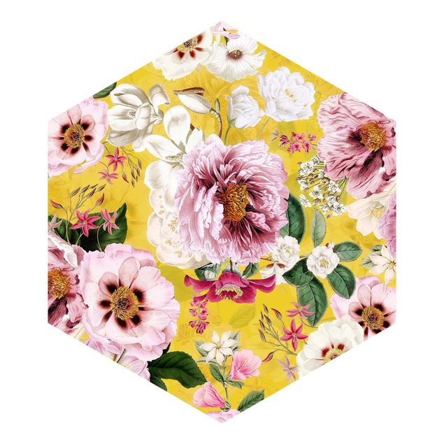 Self-adhesive hexagonal pattern wallpaper - Blossoms On Yellow