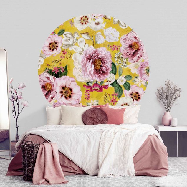 Self-adhesive round wallpaper - Blossoms On Yellow