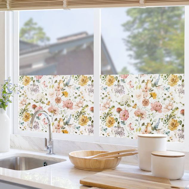 Window decoration - Flowers with Birds Pattern