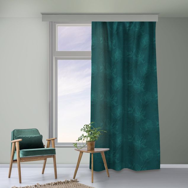 contemporary curtains Flower Mix - Dark Jade Green