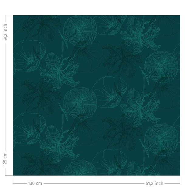 floral drapes Flower Mix - Dark Jade Green