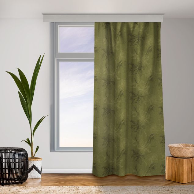 modern curtains for living room Flower Mix - Olive Green
