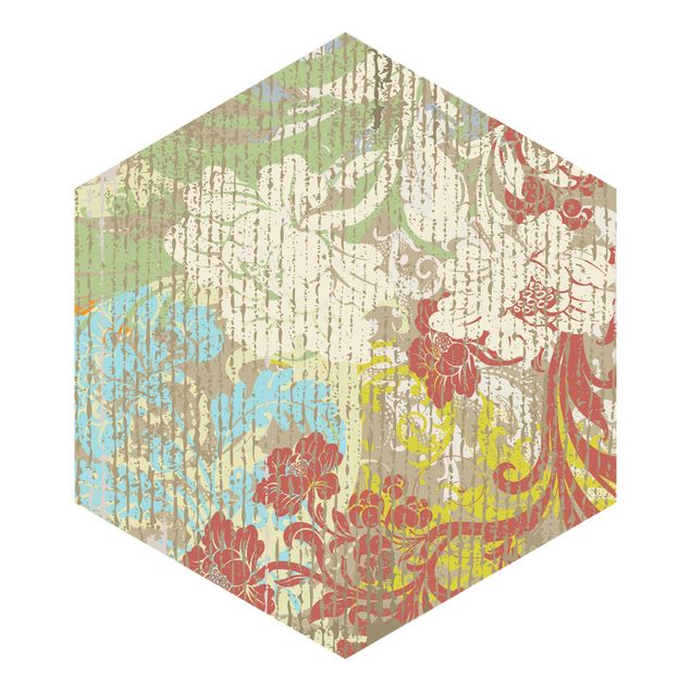 Self-adhesive hexagonal pattern wallpaper - Flowers Of Yesteryear
