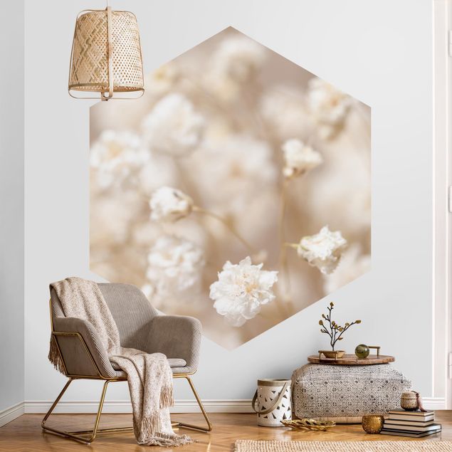 Self-adhesive hexagonal pattern wallpaper - Beautiful Flowers In Cream Colour