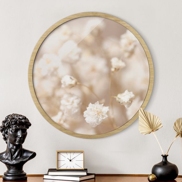 Framed prints round Beautiful Flowers In Cream Colour