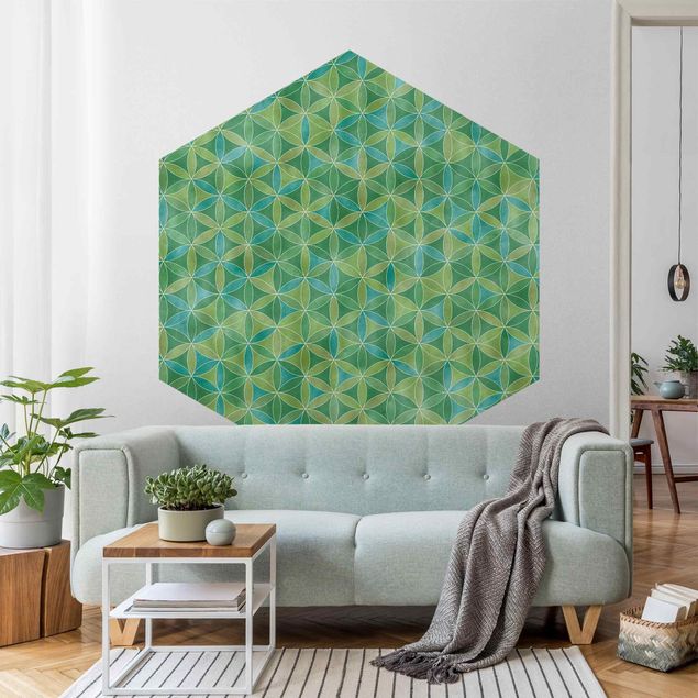 Self-adhesive hexagonal pattern wallpaper - Flower Of Life Colour Cast