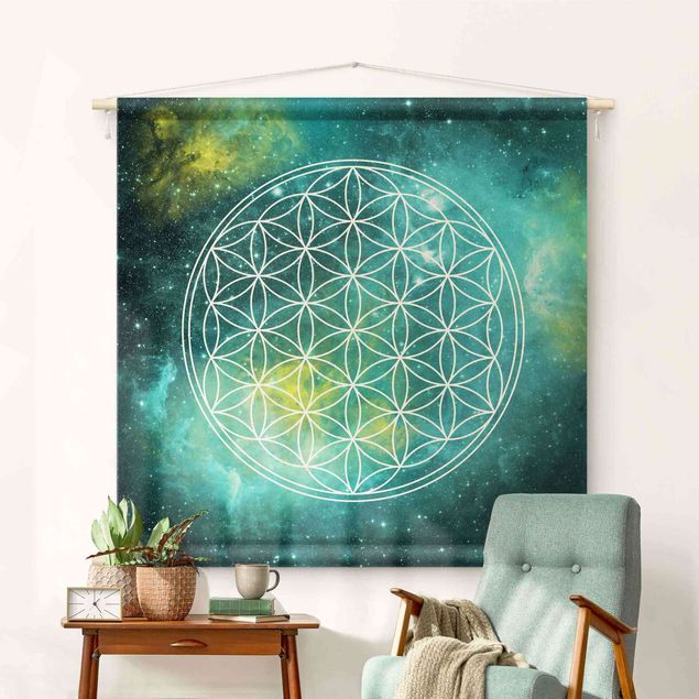 modern wall tapestry Flower Of Life In Starlight