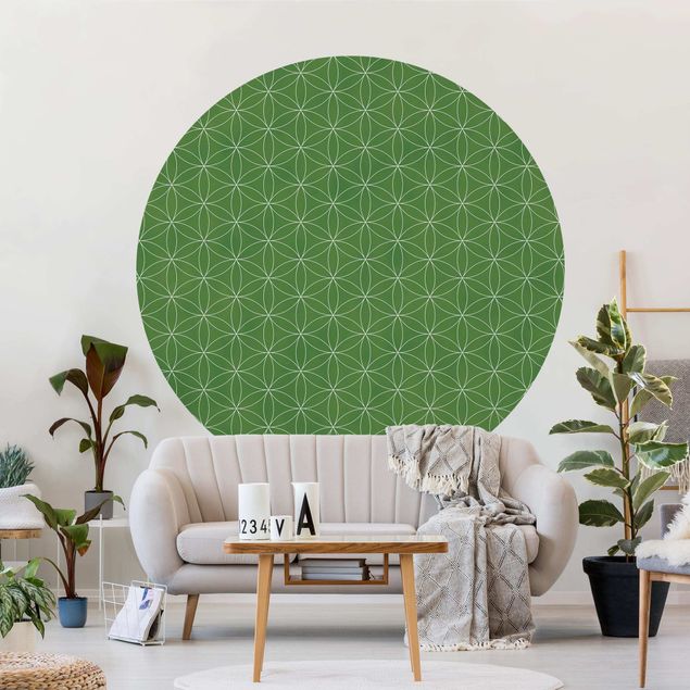 Self-adhesive round wallpaper - Flower Of Life Line Pattern Light Green