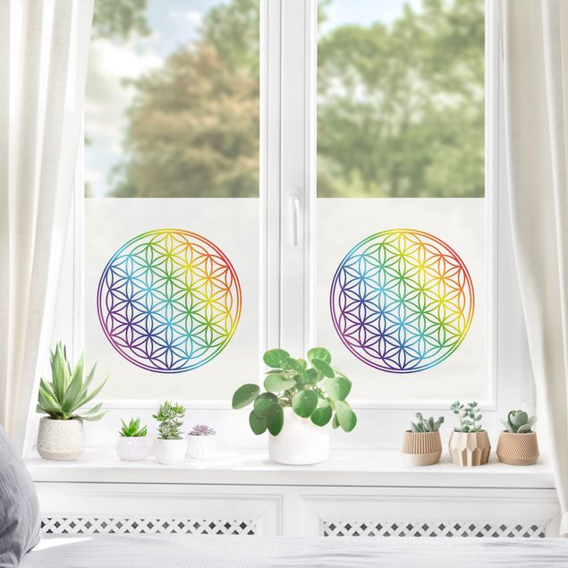 Window decoration - Flower of Life Rainbow Colour