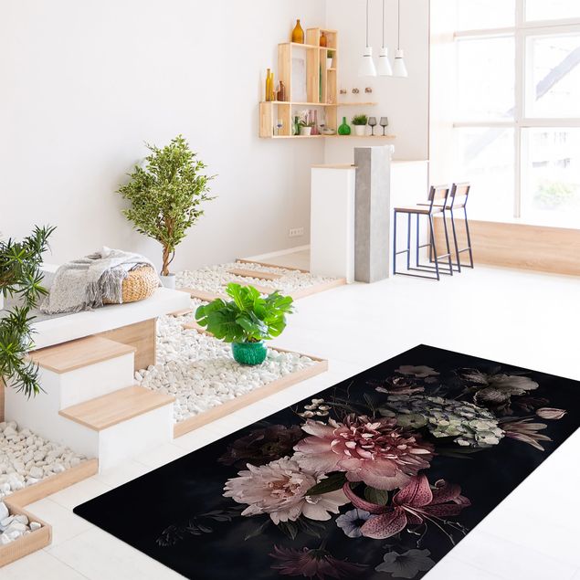modern area rugs Flowers With Fog On Black