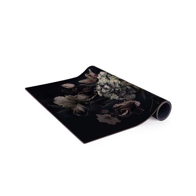 black area rug Flowers With Fog On Black