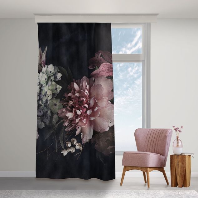 custom curtain Flowers With Fog On Black