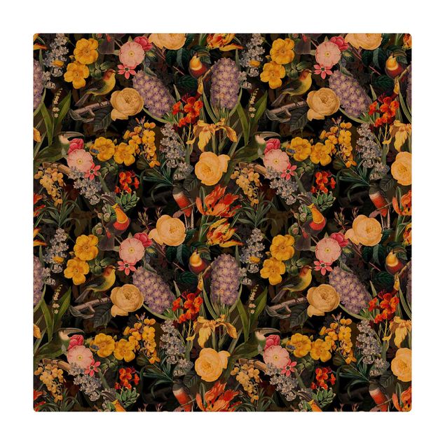 Dining room rugs Flowers With Colourful Tropical Birds