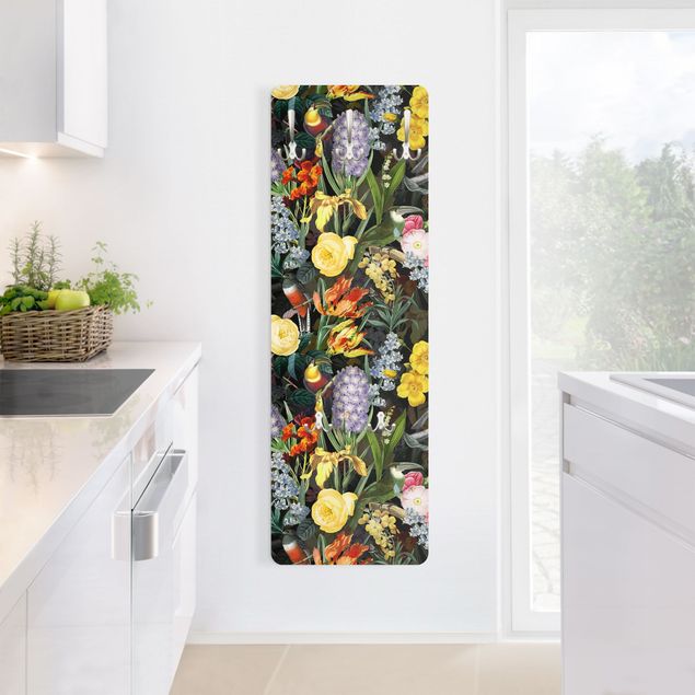 Coat rack - Flowers With Colourful Tropical Birds